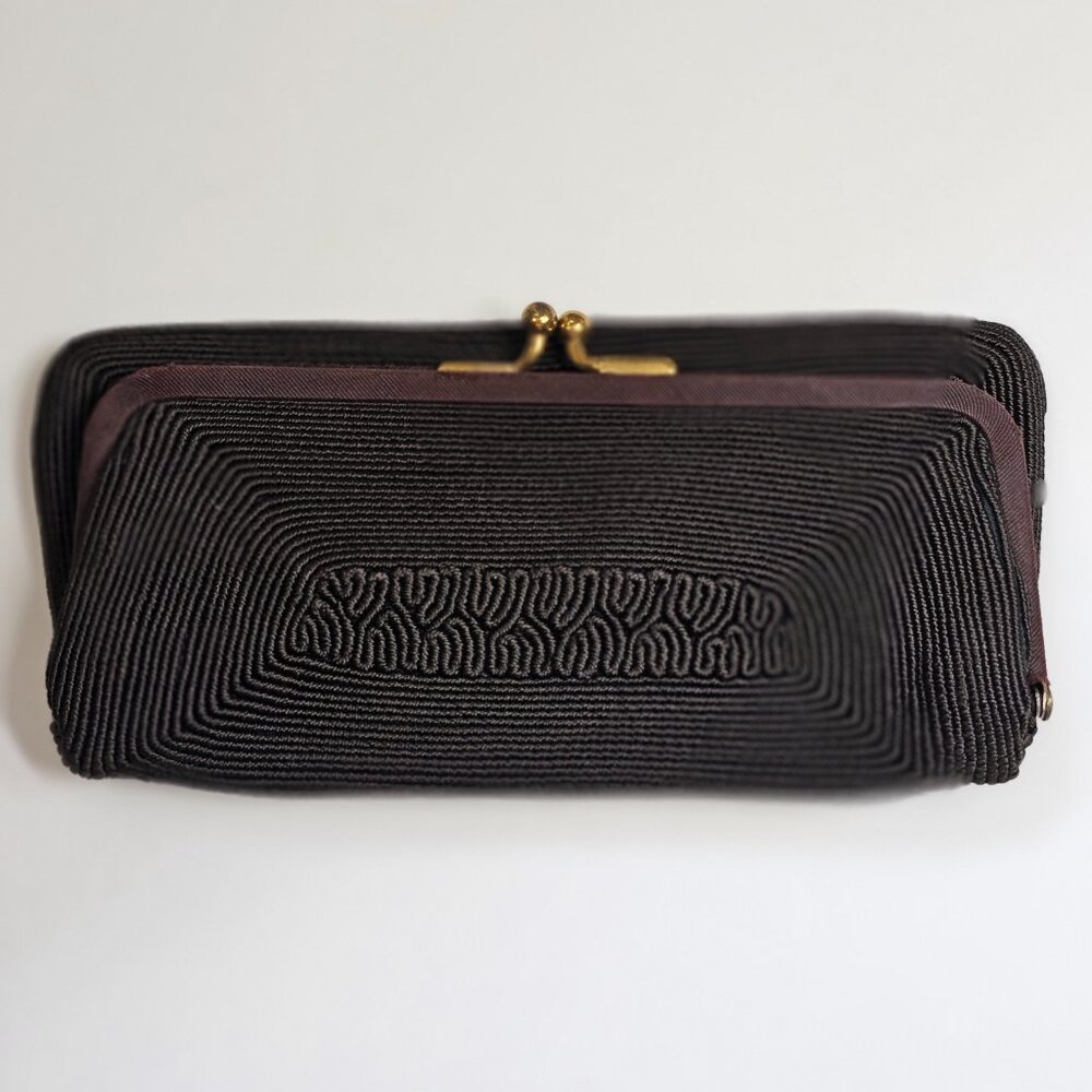 Cordé Dark Brown Clutch Purse Foldover w/ Pocket Evening Bag Mid Century Vintage